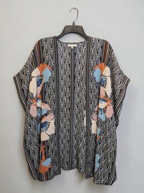 Max Studio Floral Kimono Cardigan Boho Art Deco Open Front Duster M
